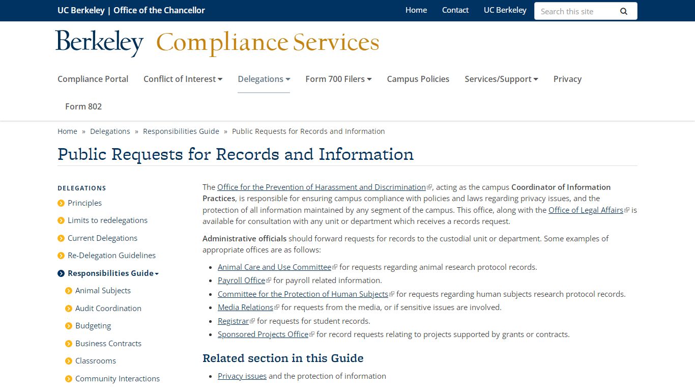 Public Requests for Records and Information | Compliance Services